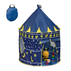 Relaxdays - Tente pour enfants, décorée d'étoiles et de lunes, HxD : 135x100 cm, pour intérieur et extérieur, bleu/jaune