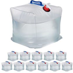 Bidons d'eau en lot de 12, 20 l, pliant, robinet, poignées, jerrycan, Plastique sans bpa, transparent - Relaxdays