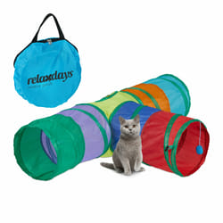Relaxdays tunnel pour chat, pliable, HLP : 25 x 98 x 58 cm, 2 voies, jouet pour petits animaux, polyester, multicolore