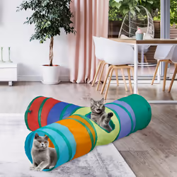 Relaxdays tunnel pour chat, pliable, HLP : 25 x 98 x 58 cm, 2 voies, jouet pour petits animaux, polyester, multicolore