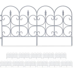Relaxdays - Barrière de jardin, à planter, design antique, en plastique, 12 éléments chacun hl : 38 x 68,5 cm, grise