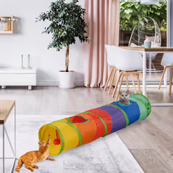 Relaxdays Tunnel pliable pour chat, LxD : env. 115 x 25 cm, avec 2 trous, sac de transport, jouet interactif, coloré