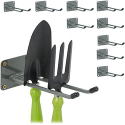 Support mural, lot de 10, 24 cm de long, double crochet pour mur, porte-outils garage, atelier & cave, acier, anthracite