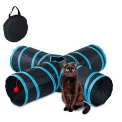 Relaxdays - Tunnel pour chat, 4 voies, pliable, HxLxP : env. 25 x 92 x 92 cm, jouet interactif, petits animaux, noir/bleu