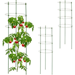 Relaxdays - Lot de 3 tuteurs à tomates, support 91 cm, en métal, pour concombres, roses, aide à la croissance, ronds, vert