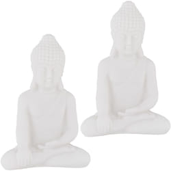 Statue bouddha assis, lot de 2, 17 cm de haut, résistante aux intempéries et au gel, pour salon & jardin, blanche