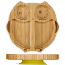 Relaxdays - Assiette à ventouse, bambou, hibou, antidérapant, sans bpa, repas de bébé, divers compartiments, nature