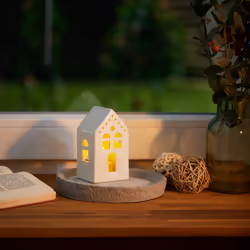 Relaxdays - Photophore en forme de maison, pour 1 bougie chauffe-plat, h x l x p : 12 x 6,5 x 6 cm, blanc
