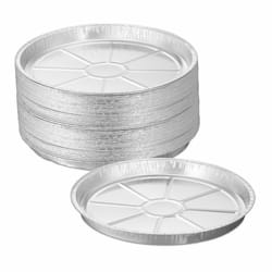 Relaxdays Barquettes rondes en aluminium, lot de 50, HxD : 2,5x27,5 cm, moules tartes, accessoires de barbecue, argenté