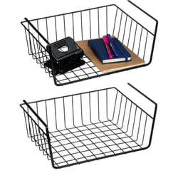 Relaxdays - Panier de rangement suspendu, lot de 2, rangement sous-tablette, armoire, étagère, bureau, fil de fer, noir