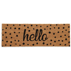 Relaxdays - Tapis en coco, inscription « Hello », pois, 75x25 cm, antidérapant, intérieur & extérieur, nature - noir