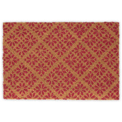 Relaxdays - Paillasson coco, design floral, tapis de porte extérieur et intérieur, antidérapant, 60x40 cm, rouge - nature