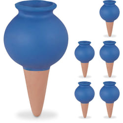 Relaxdays - Arrosage en terre cuite, lot de 6, céramique, pour intérieur (chambre) et extérieur (balcon) bleu et marron