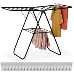 Relaxdays - séchoir à linge pliable, 2 niveaux, avec des ailes, HxLxP : 93x136x58 cm, étendoir en métal, 50 pinces, noir