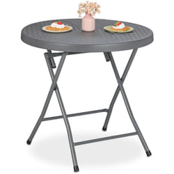 Table de jardin pliante, 74 x 80 cm, aspect rotin, en plastique et acier, résistante aux intempéries, grise - Relaxdays