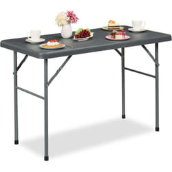 Table de jardin pliante, 74x121,5x61 cm, plastique et acier, résistante aux intempéries, aspect rotin, grise - Relaxdays