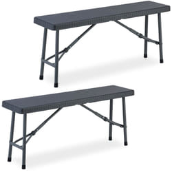 Banc pliable, lot de 2, pour jardin, terrasse et camping, hlp : 42x102x25 cm, aspect rotin, plastique, gris - Relaxdays