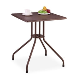 Relaxdays - Table de jardin, HxLxP : 75 x 61 x 61 cm, aspect rotin, carrée, balcon, terrasse, plastique et acier, marron