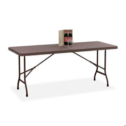 Relaxdays table de jardin pliante  72x180x74 cm plastique et acier résistante aux intempéries 8 personnes marron