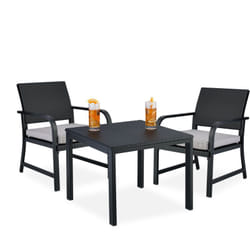 Relaxdays - Ensemble de jardin, table et 2 chaises, aspect rotin, avec coussins, acier et plastique, noir