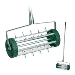 Relaxdays aérateur de gazon roulant avec manche scarificateur manuel HBT : 145x44x21 cm rouleau à gazon argent/vert
