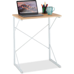 Relaxdays - Bureau, petit support, pour ordinateur, HxLxP : 75x60x40 cm, surface de travail, mdf & fer, blanc - nature