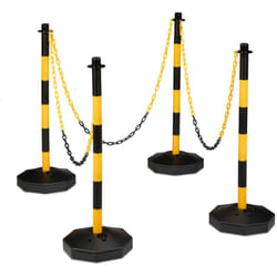 Relaxdays - Poteau de signalisation, lot de 4, avec 3 chaînes, HxD : 85 x 29 cm, balisage parking, plastique, jaune/noir