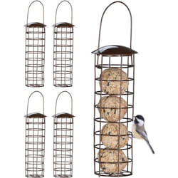 Relaxdays - Support à boules de graisse pour oiseaux sauvages, lot de 5, suspendre, avec toit, h x d : 31 x 8,5 cm, marron