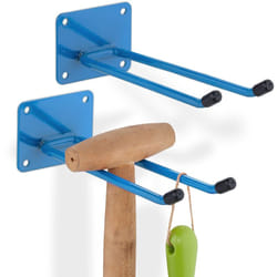 Relaxdays - Porte-outils mural, lot de 2, 2 crochets chacun, fabriqué en acier, pour garage/atelier/cave, longueur : 24 cm, bleu