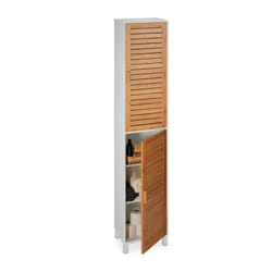 Relaxdays - Armoire de salle de bain, h x l x p : 190x40x30 cm, 6 compartiments, mdf & bambou, meuble haut, blanc - nature