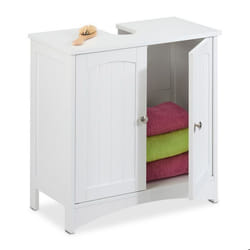 Relaxdays Meuble sous-lavabo avec 2 portes HxLxP : 60 x 60 x 31 cm MDF rangement sous vasque blanc