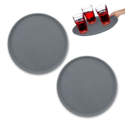 Plateau de service, lot de 2, surface antidérapante, design rond, diamètre : env. 45 cm, gris - Relaxdays