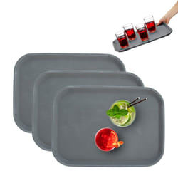 Plateau de service, lot de 3, surface antidérapante, design rectangulaire, l x p : 35 x 25 cm, gris - Relaxdays