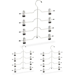 Lot de 3 cintres, pour jupes ou pantalons, avec pinces, peu encombrant, en métal, argenté - Relaxdays