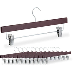 Relaxdays - Cintres à pantalon, lot de 12, 2 pinces chacun, pantalons et jupes, HxLxP : 15,5x36x3 cm, bois et fer, marron