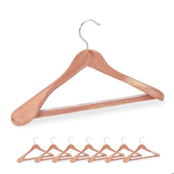 Relaxdays Cintres à costumes lot de 8 bois de cèdre antimite pour armoire épaules larges barre à pantalon nature