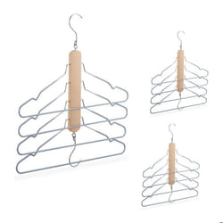 Relaxdays Cintre multiple lot de 3 avec barre à pantalon 4 cintres chacun bois et métal antidérapant nature/gris