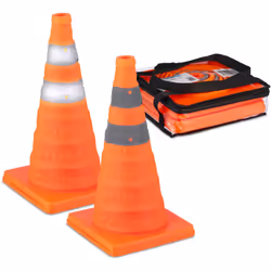 Ces 2 cônes de signalisation peuvent être pliés pour un rangement peu encombrant et sont livrés avec un sac de transport. Grâ ...