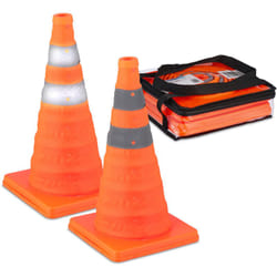 Relaxdays - Cône de signalisation, lot 2, pliable, bandes réfléchissantes, hlp : 45 x 24,5 x 24,5 cm, orange et argenté