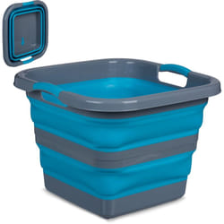 Relaxdays - Panier à linge, pliable, volume : 40 l, plastique, trou d'évacuation et poignées, 35x48,5x48,5 cm, gris/bleu