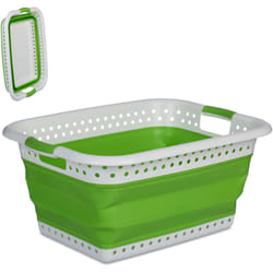 Relaxdays - Panier à linge, pliable, 36 litres, en plastique, peu encombrant, avec poignées, vert et blanc