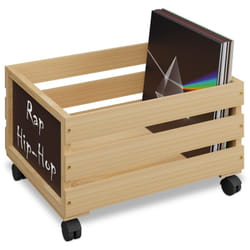 Relaxdays - Caisse à vinyles en bambou, avec roulettes, 50-80 vinyles, h x l x p : 27 x 43 x 34 cm, naturel/noir