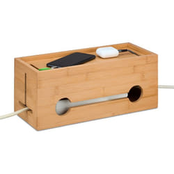Relaxdays Boîte cache-câbles en bambou pour 2 multiprises H x L x P : 14 x 345 x 14 cm nature