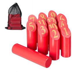 Relaxdays - Kubb en bois, jeu de quilles finlandaises, kubbs numérotés, jeu d'extérieur, pour adultes et enfants, rouge