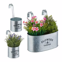 Relaxdays Jardinière dextérieur pour le balcon en lot de 3 à suspendre fer revêtu de zinc argentée