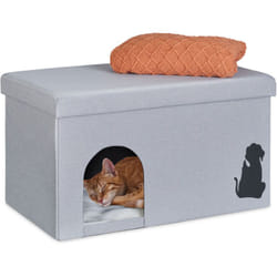 Relaxdays - Grotte pour chat, jusquà 100 kg, banc robuste, cachette, env. 40,5 x 72 x 40,5 cm, pliable, avec coussin, gris