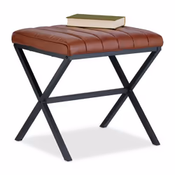 Relaxdays Tabouret matelassé en similicuir et métal style Industriel repose-pieds HLP : 46 x 47 x 42 cm noir/marron