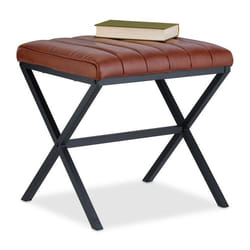 Relaxdays Tabouret matelassé en similicuir et métal style Industriel repose-pieds HLP : 46 x 47 x 42 cm noir/marron