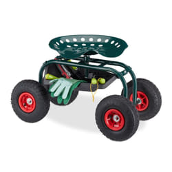 Relaxdays - Siège roulant de jardin, 150 kg, réglable en hauteur, accessoire jardinage, 4 roues, vert