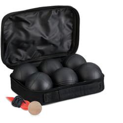 Relaxdays - Boule de pétanque, lot de 6 boules métalliques, avec cochonnet et mesureur, set en acier et nylon, noire